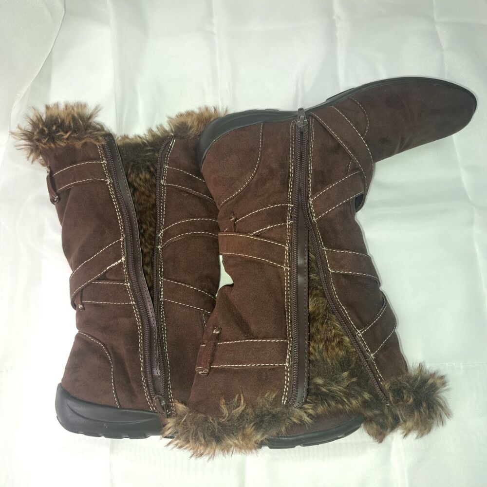 Natural Soul FASANO Brown Faux Fur Lined Mid-Calf Boots Women's 7.5 Zip Strap - Picture 5 of 10